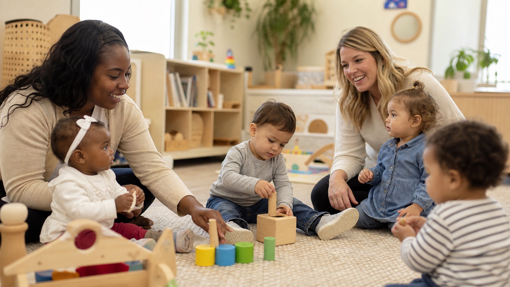 Assistantes petite enfance avec des enfants